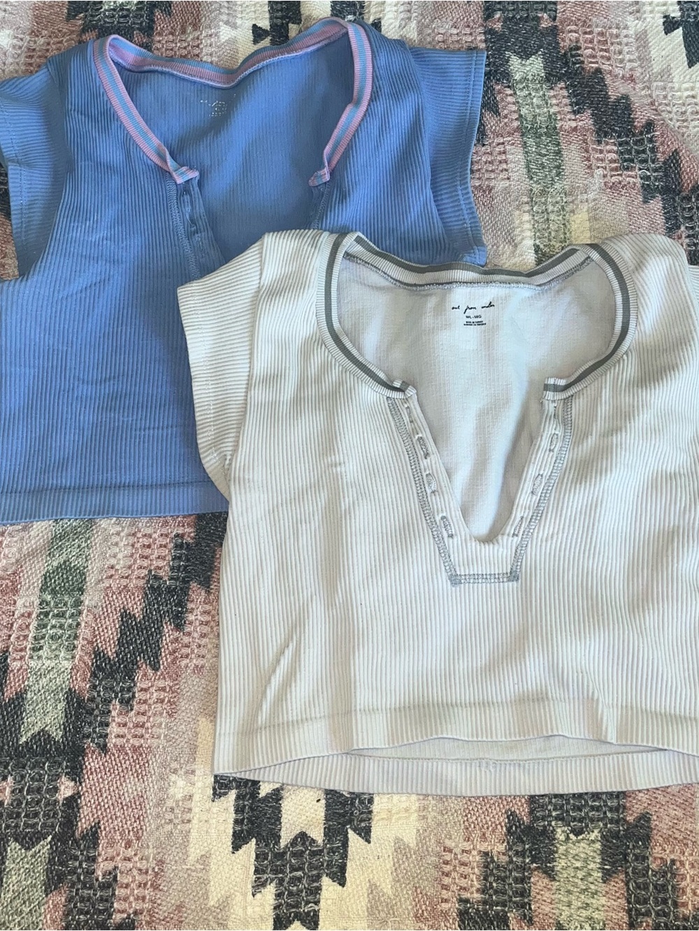 Ribbed V-Neck Tank Top Duo — Blue and Cream